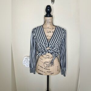 NTM: SO Black & White Gingham Keyhole Tie Front Crop Top Size Juniors Small